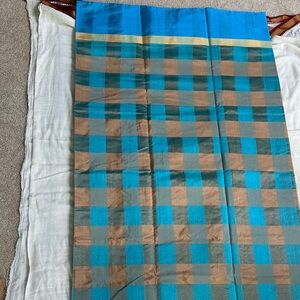 Blue and Brown Checkered Sari - NEW